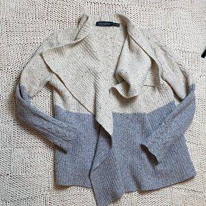 Irelands Eye Light Grey Dark Grey Waterfall Cashmere and Wool Cardigan Sweater S